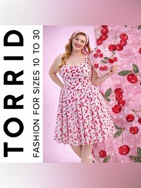 Torrid Retro Chic Cherry & Polkadot Sweetheart Crop Top & Skirt Set, 1X, NWT!
